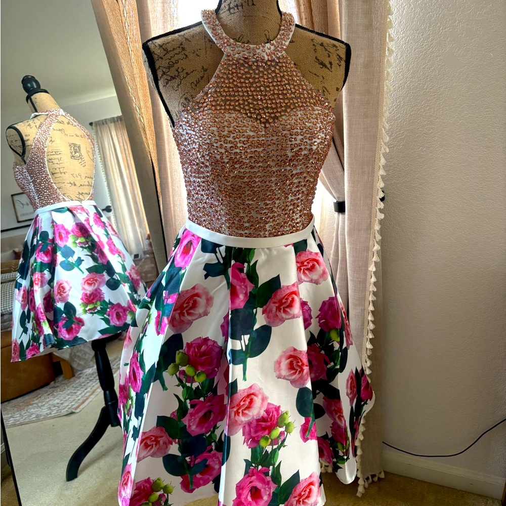 Rhinestone Floral Cocktail Dress